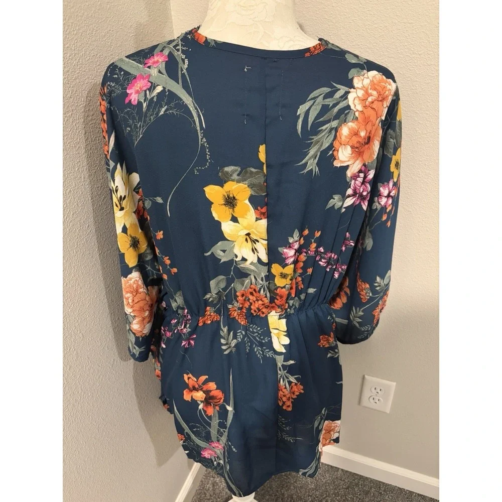 Haute Project Los Angeles Kimono Top~2XL~ Teal Crochet Trim Waist Tie Boho Chic - Picture 5 of 12